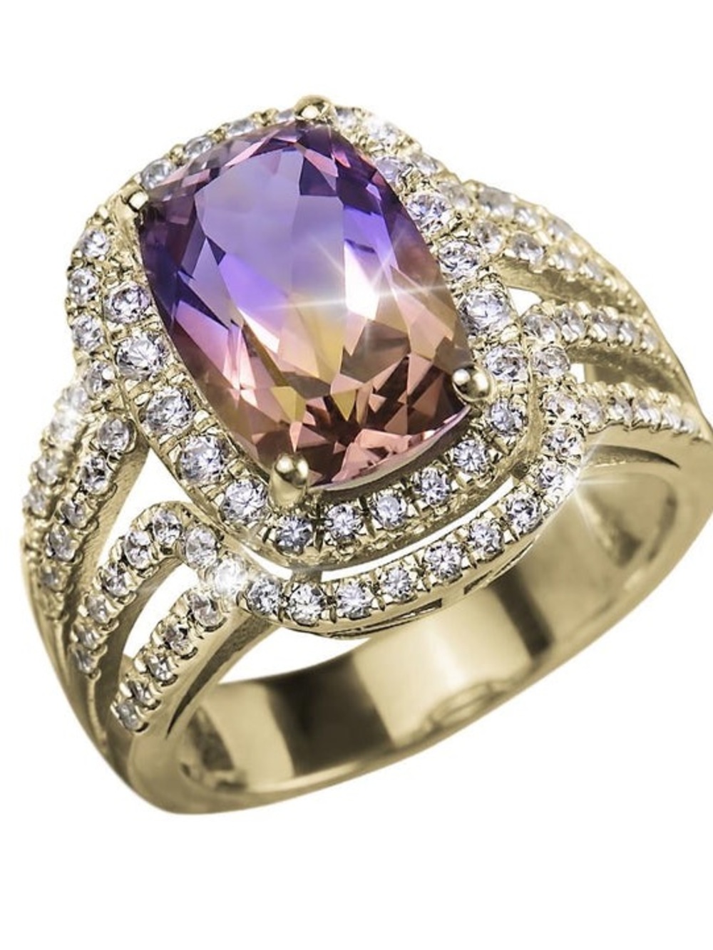 Estate Ametrine ring 5 kt  *gold‎ plated over SS 925 CZs Genuine Ametrine sz8.75